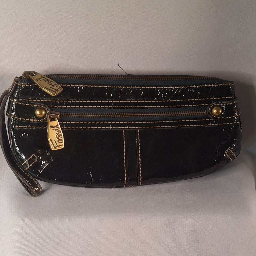 FOSSIL * Patent Leather Forrest Green Clutch Zip Pocket Purse & Wallet - Picture 2 of 7